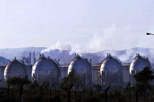 Spherical tanks are seen at Jordan Petroleum Refinery in the city of Zarqa